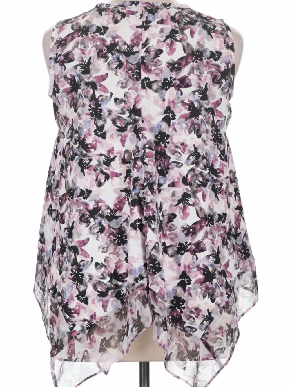 Vera Wang Sleeveless Floral V-Neck Handkerchief Hem Top - Picture 2 of 7